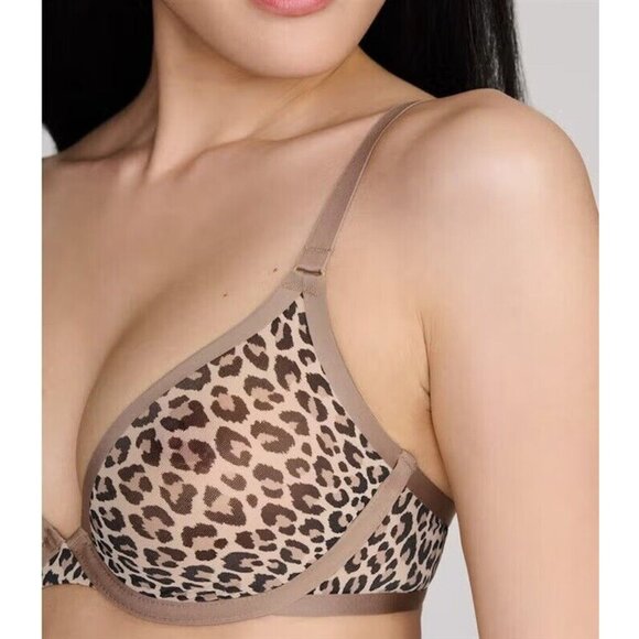 NWOT CUUP 38B The Plunge Mesh Animal Print Sheer Underwire Bra 124219